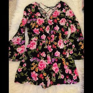 3/4 Sleeve Floral Romper
